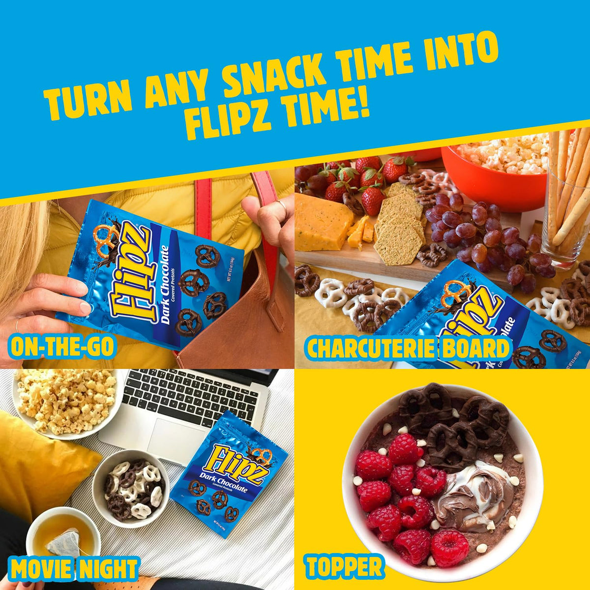 Flipz pretzels at snack time pair well with coffee or a movie night.