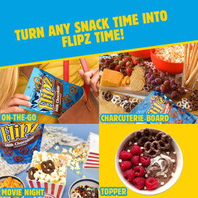 Flipz snack-plate-coffee; convenient pairing with a beverage.