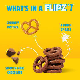 Flipz variety-pack display; three flavors showcased for mixed snack occasions.