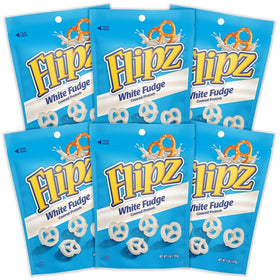 Flipz White Fudge Covered Pretzels on a countertop, ready for quick snacking