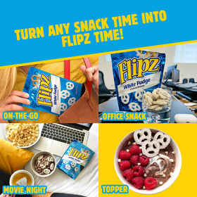 Serving idea: bowl of Flipz White Fudge Pretzels for game night