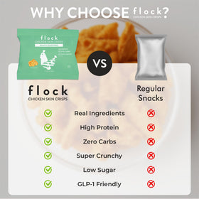Flock chicken skin chips on salad, protein-packed topping idea
