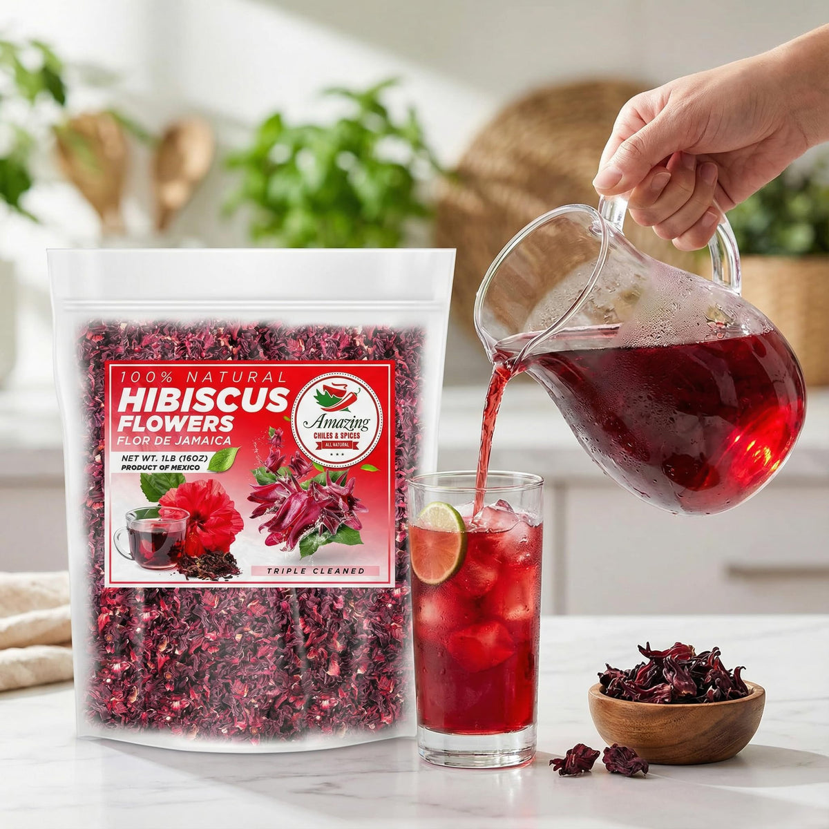 Flor de Jamaica aroma-rich hibiscus petals close-up for vibrant brews.