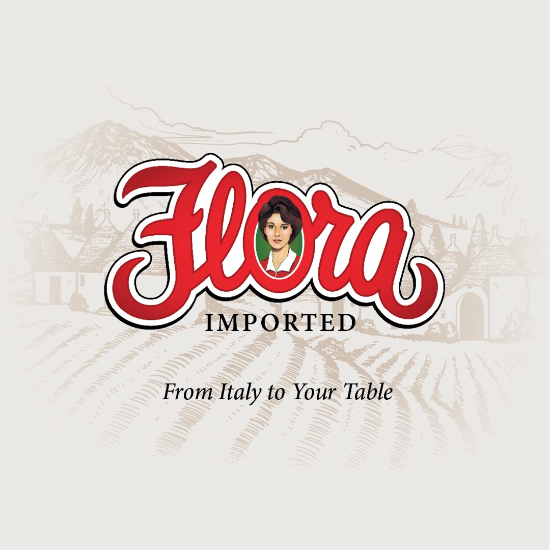 Flora Fine Foods Castelvetrano olives packaging; convenient brine-packed product.