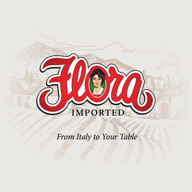 Flora Fine Foods Castelvetrano olives packaging; convenient brine-packed product.