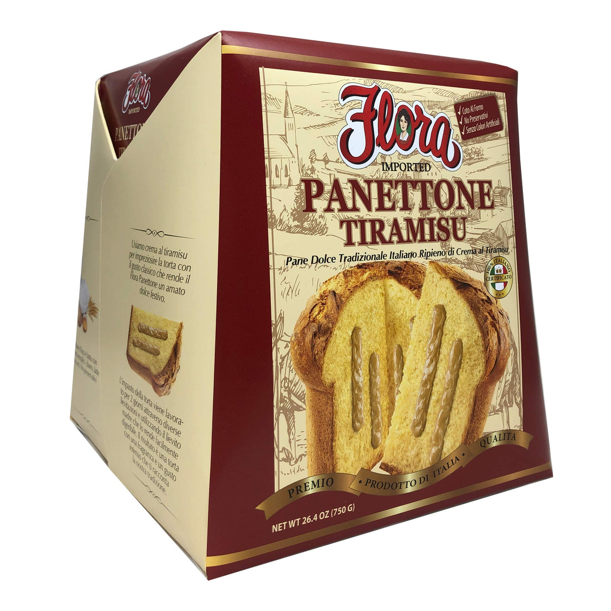 Flora Fine Foods Panettone Tiramisu packaged, ideal for gifting or festive occasions