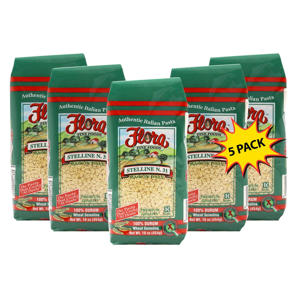 Flora Fine Foods Pastina Stelline Stars pack adds authentic Italian pasta for comforting soups