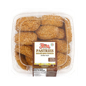 Flora Fine Foods sesame cookies with Italian recipe, showcasing rich butter and crunch, perfect for an afternoon treat.
