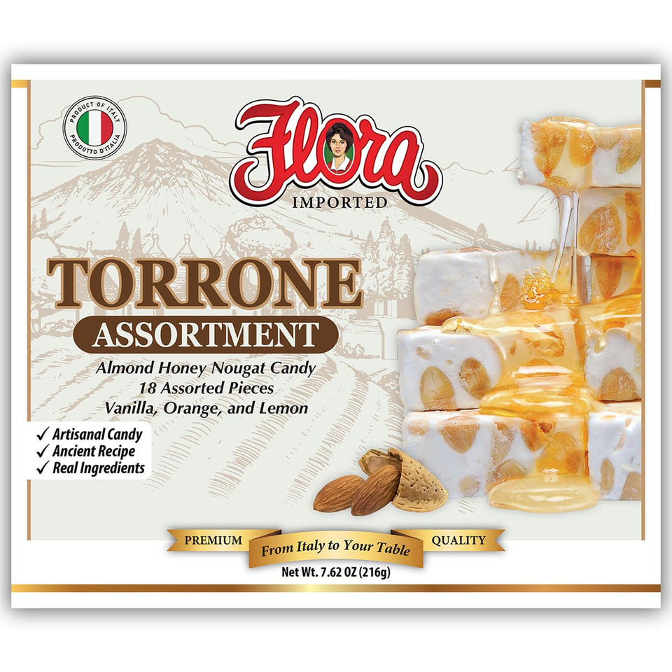 Flora Fine Foods Torrone vanilla pieces for a light, flavorful bite with coffee