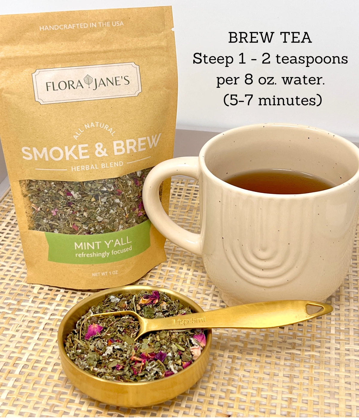 Flora Jane's Smoke & Brew aroma for incense or smudge releasing herbal properties