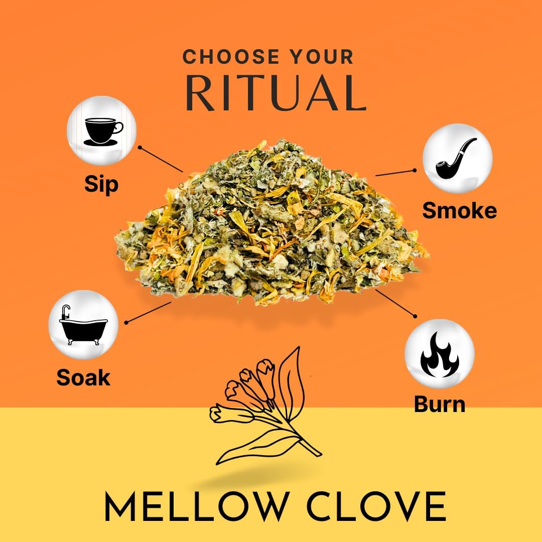 Flora Jane's Smoke & Brew Mellow Clove tea-steep shows fragrant infusion for hot or cold drinks.