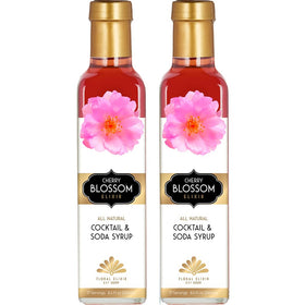 Floral Elixir Co cherry blossom syrup bottle front, elevating cocktails with sakura flavor.
