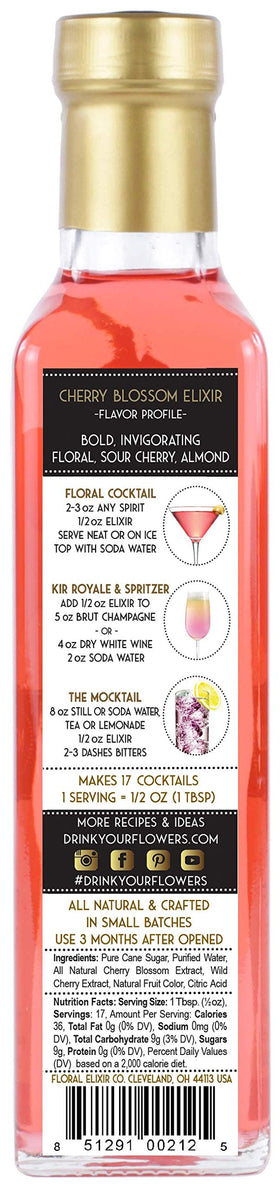 Floral Elixir Co cherry blossom syrup used in sodas and mocktails.