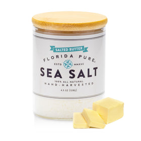 Florida Pure salted butter sea salt jar enhances popcorn with a buttery finish.