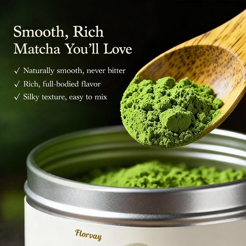 Florvay Matcha steaming cup with inviting aroma and clean finish.