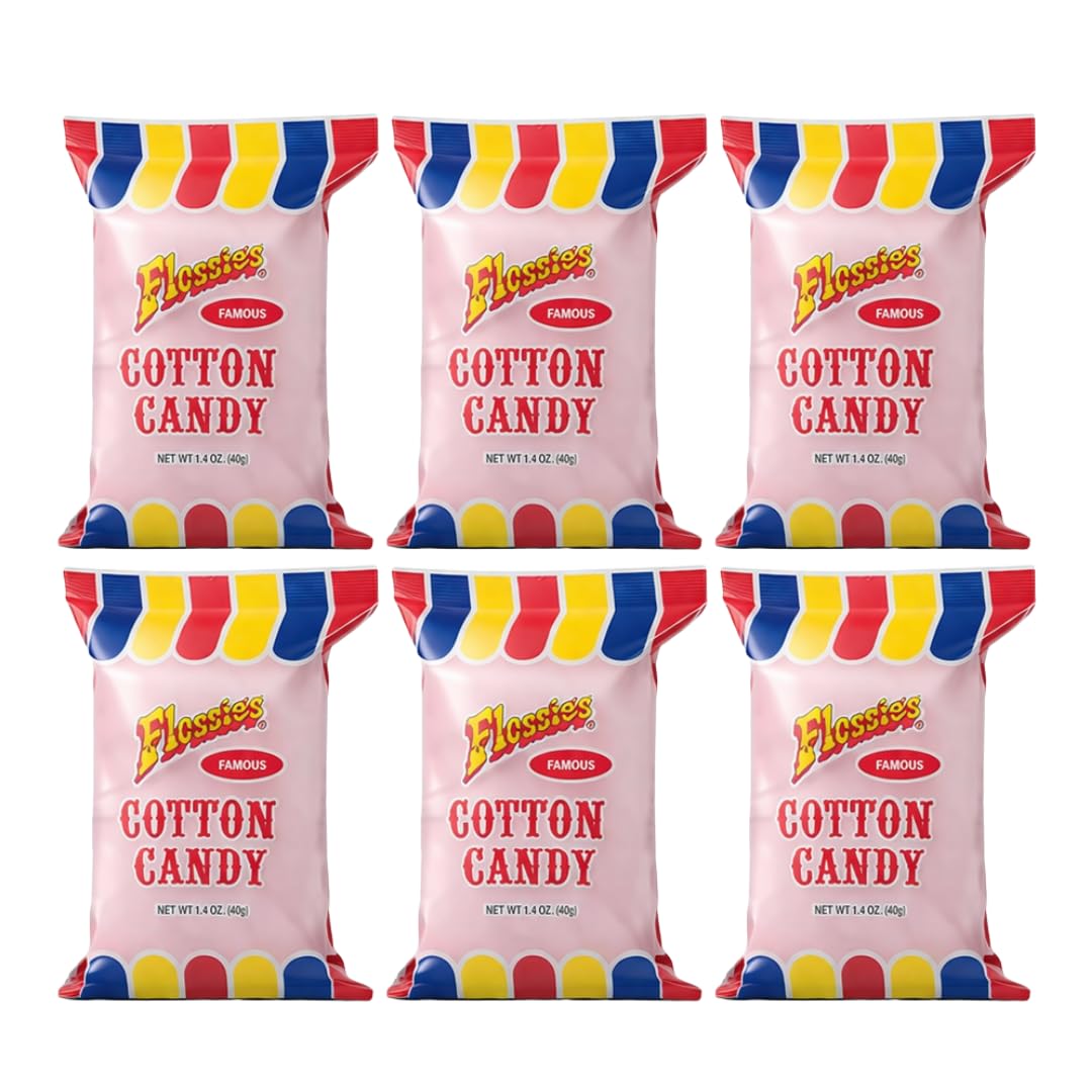 Flossie’s Pink-Strawberry Cotton Candy 6-pack, vibrant display for parties and gatherings