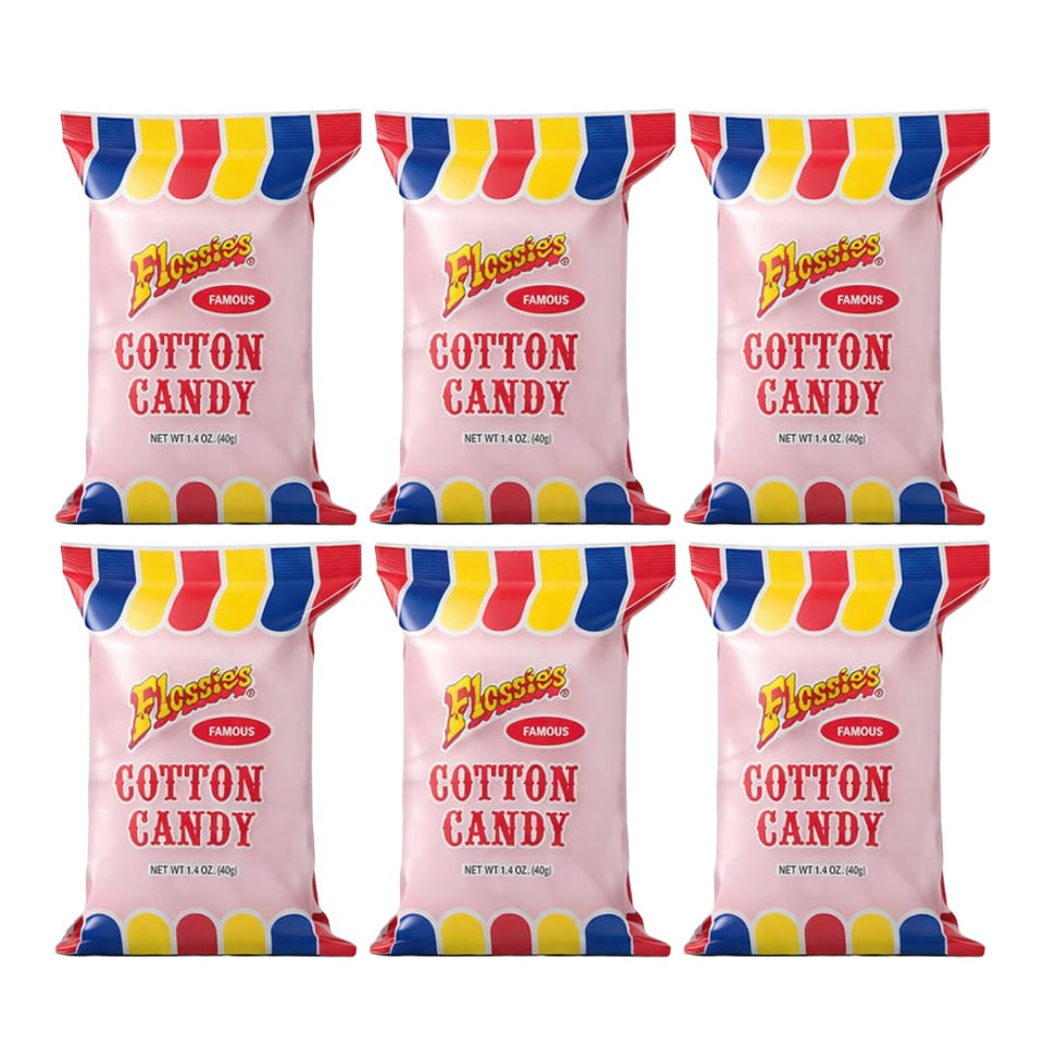 Flossie’s Pink-Strawberry Cotton Candy 6-pack, vibrant display for parties and gatherings