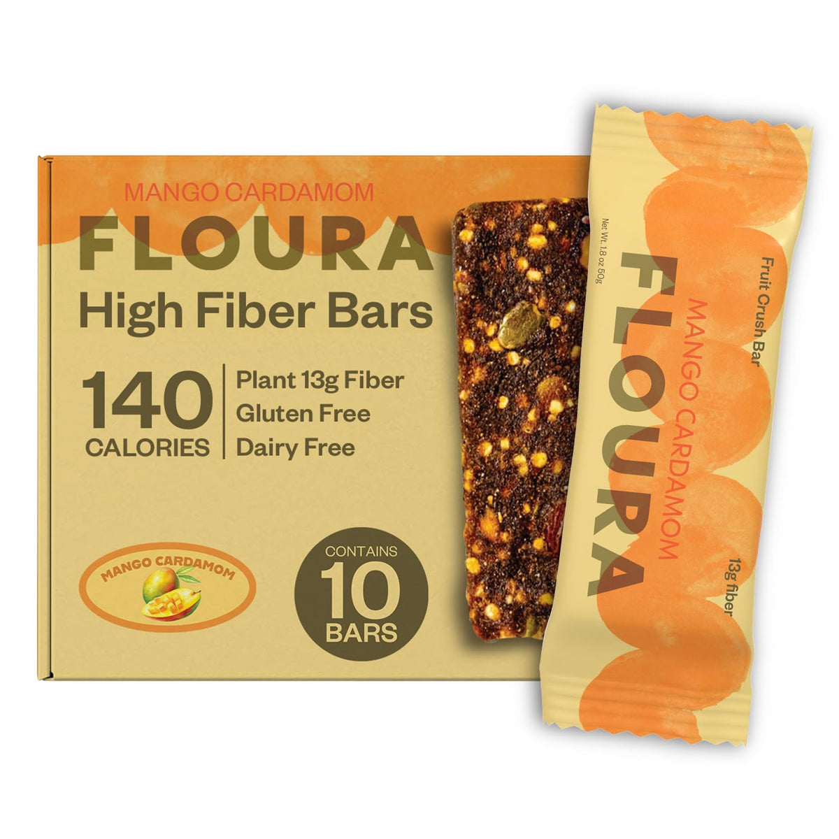 Floura Mango Cardamom bar packaging highlights bold flavor and eco friendly on the go design