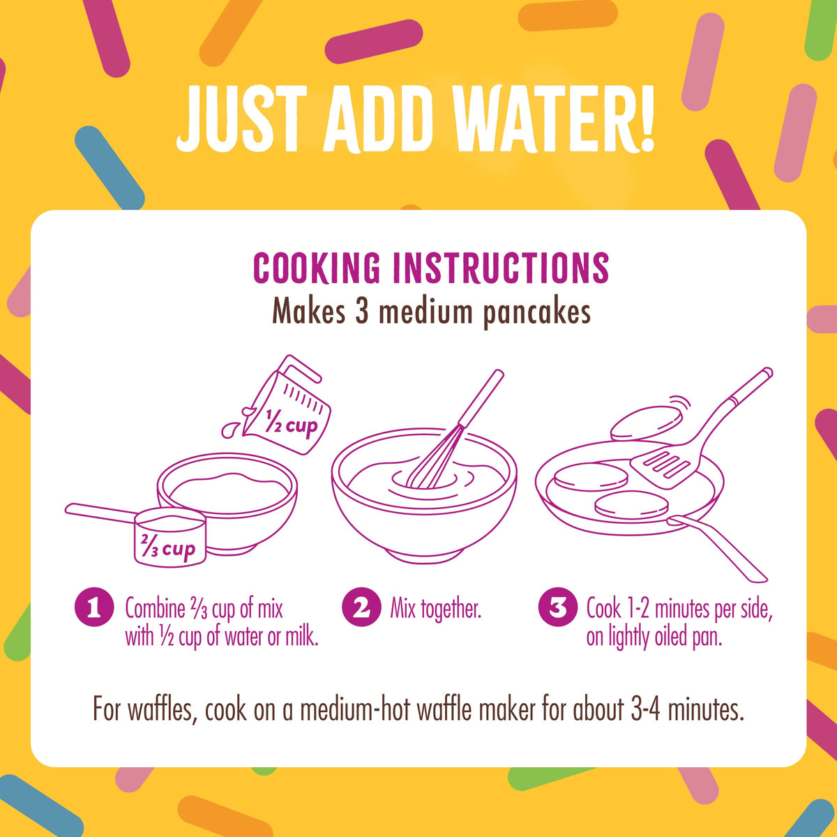 Flourish Birthday Cake waffles cooking to a golden, protein-forward start.