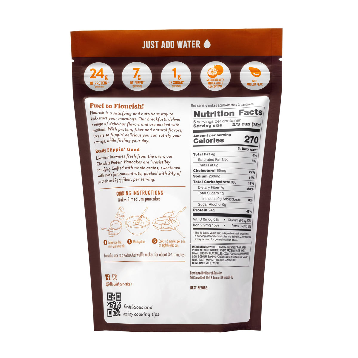 Close-up of Flourish ingredients featuring whey protein and flax seeds