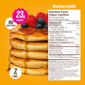 Fluffy Flourish pancakes stack, high-protein breakfast option.