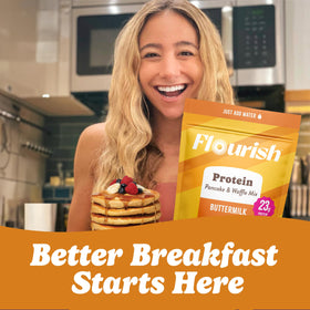 Flourish packaging on shelf shows convenient 3-pack and no sugar claim.