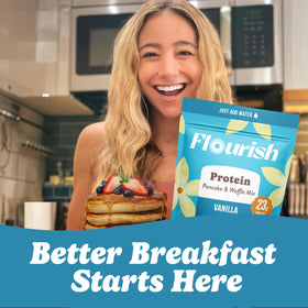 Flourish vanilla pancake served plate shows tasty, guilt-free option.