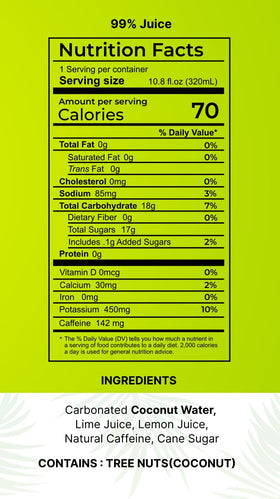 Flova nutrition facts highlighting caffeine and electrolytes at a glance