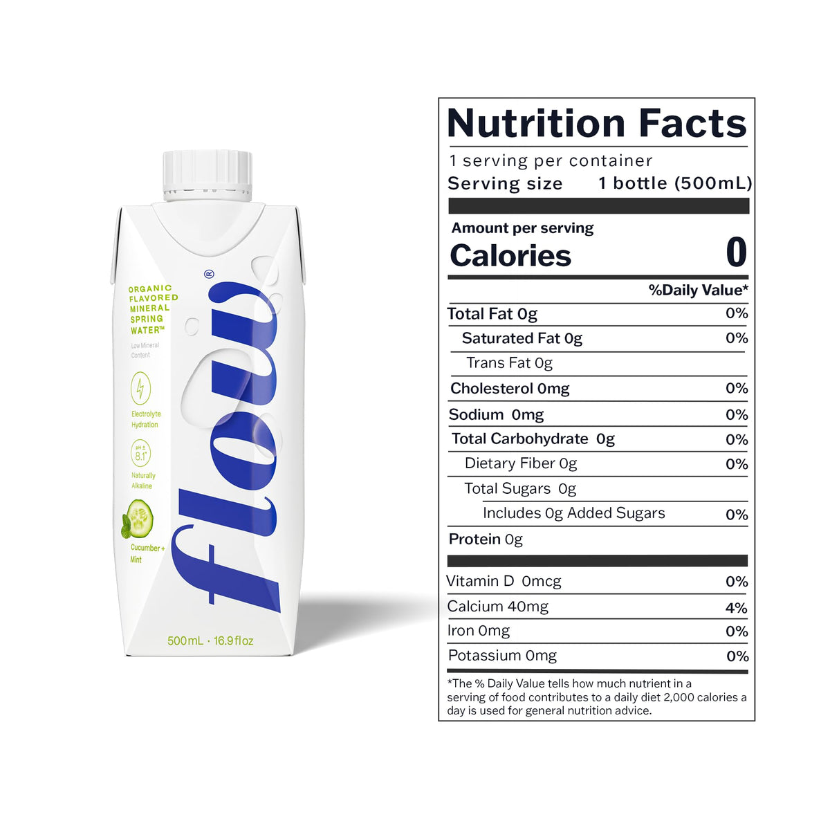 Flow cucumber-mint label close-up highlighting natural flavors.