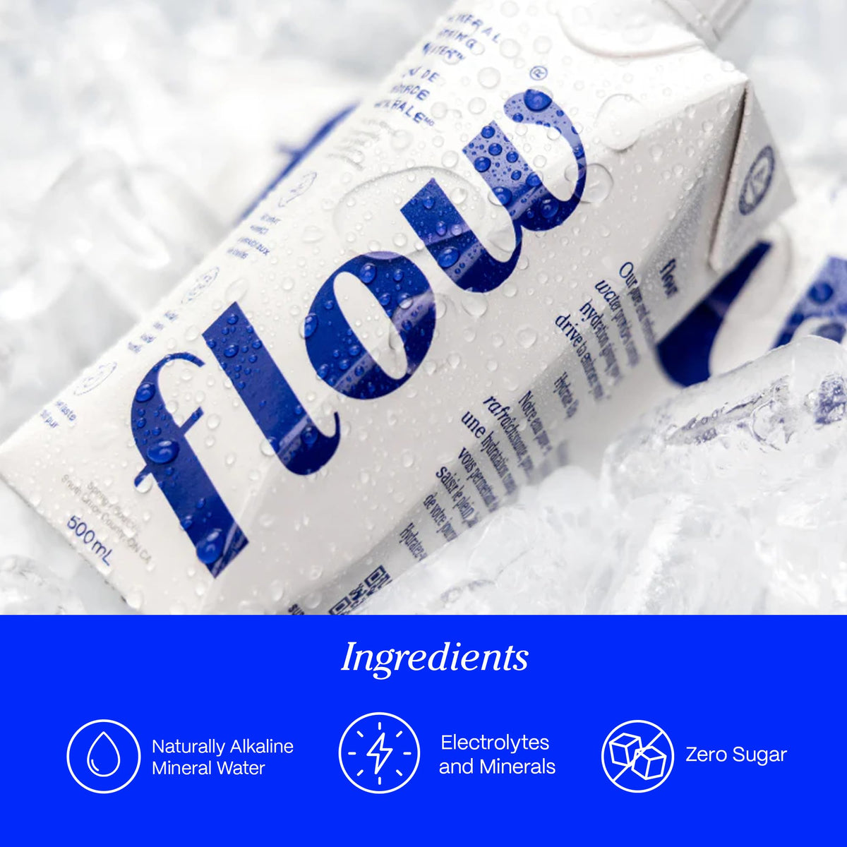 Flow Artesian Spring Origin label emphasizes pure source and mineral-rich hydration.