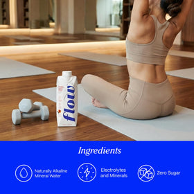 Flow mineral spring water bottle closeup highlights mineral profile and clarity.