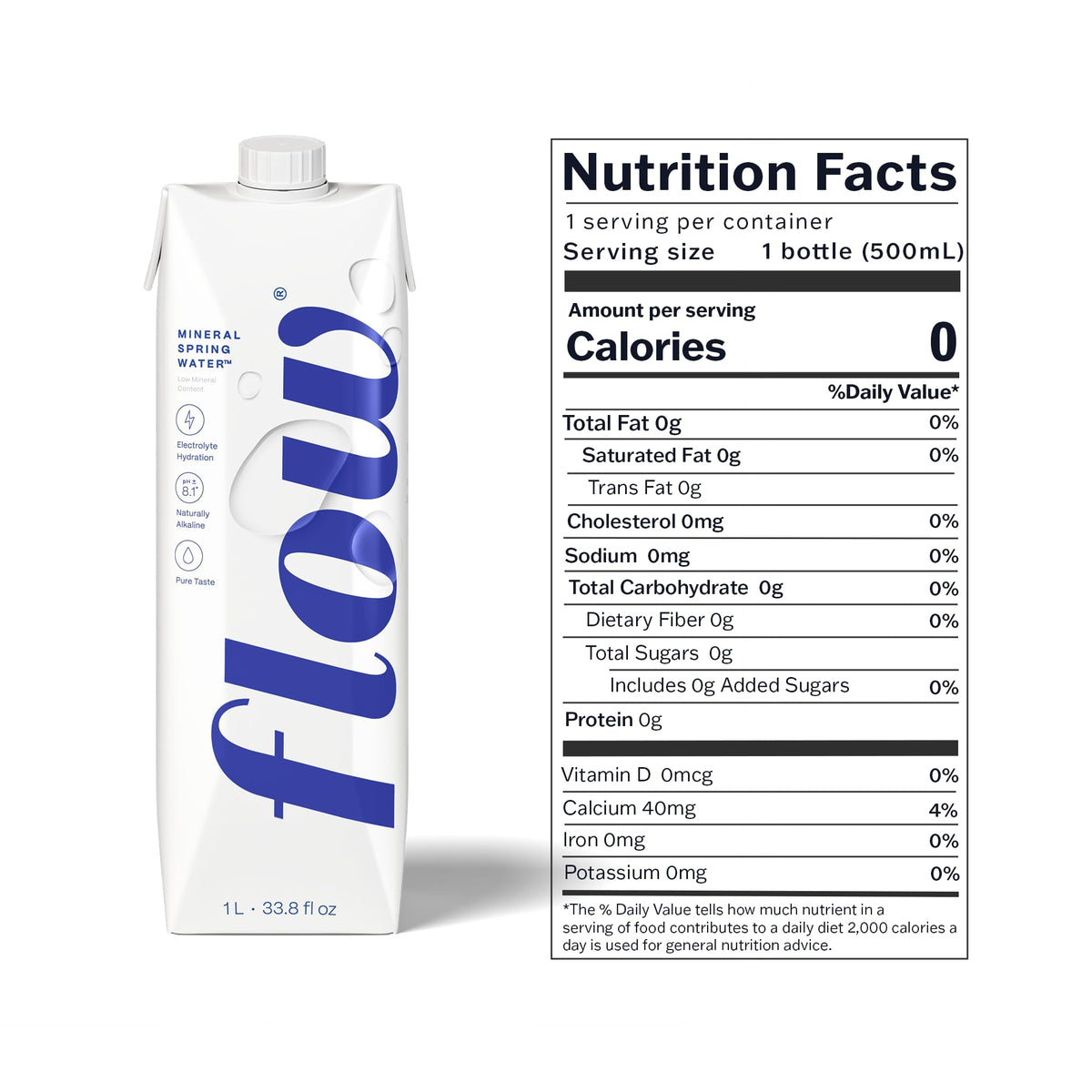 Flow water minerals like calcium and magnesium for balanced everyday hydration.