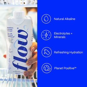 Flow twelve-pack display illustrating convenient hydration on the go.