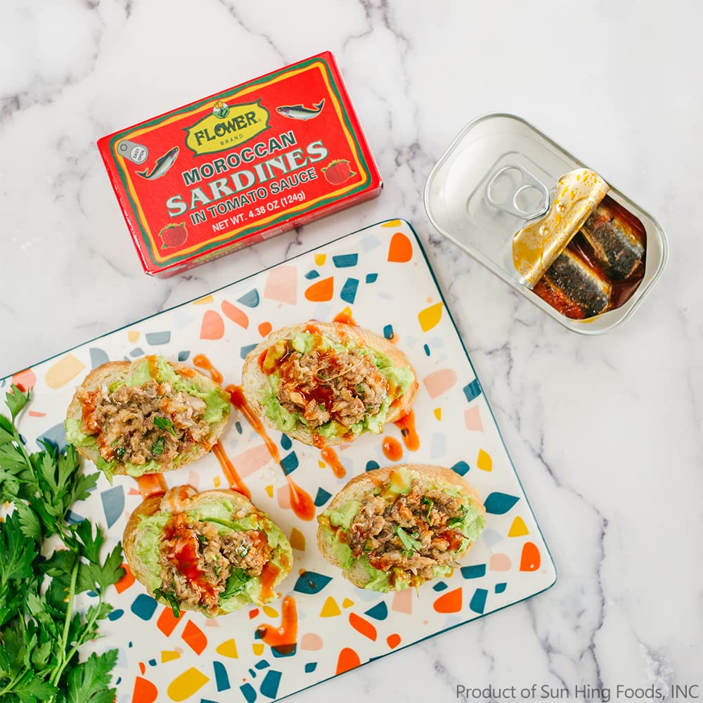 Flower canned sardines in tomato sauce, high omega-3 and protein per serving