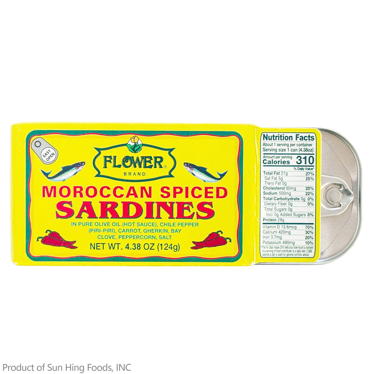 Flower Spiced Sardines in Olive Oil close-up shows oil and spice blend