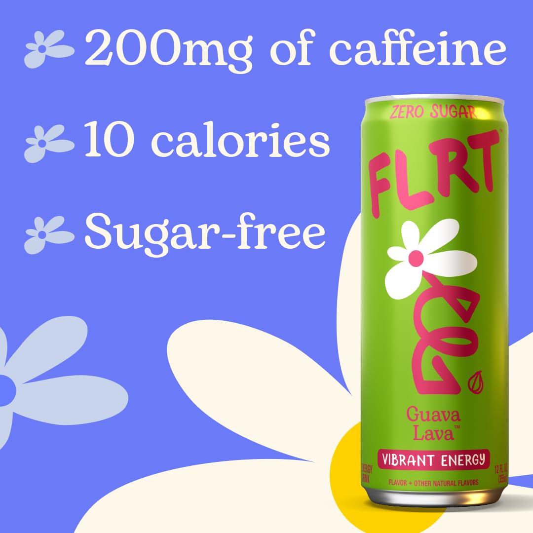 Pack of FLRT Guava Lava cans ready for workouts or study sessions.