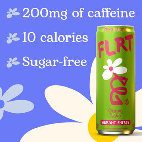 Pack of FLRT Guava Lava cans ready for workouts or study sessions.