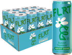FLRT Sunset Squeeze can front view highlighting bold flavor and energizing performance.