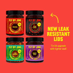 FLYBYJING four-pack gift display showcases variety for quick flavor upgrades