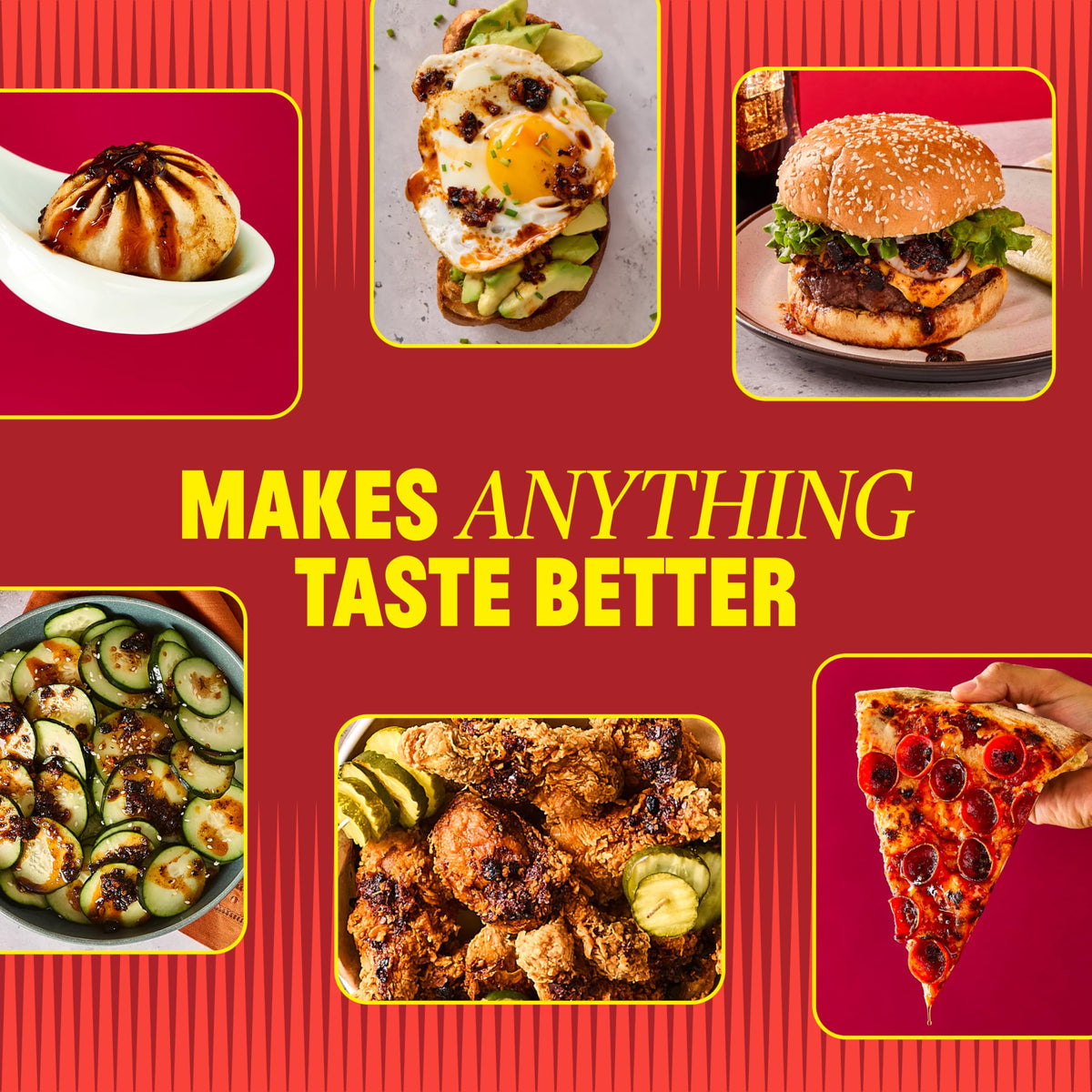 FlyByJing chili crisp pour captures sizzling oil and spicy aroma for instant heat.
