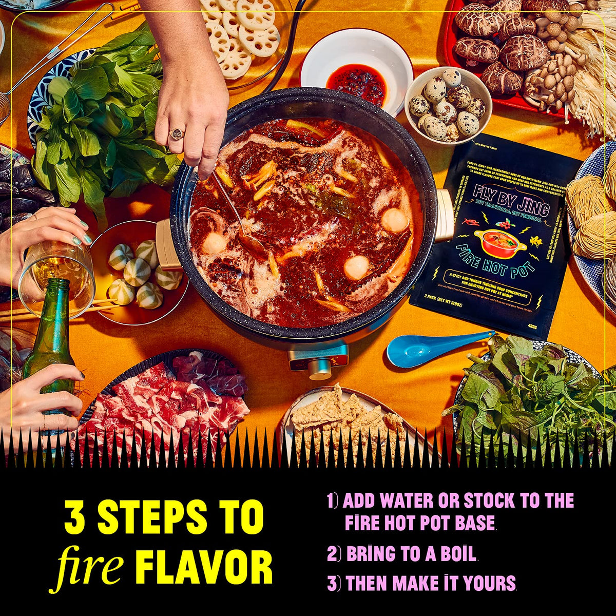 Fly By Jing simmering broth scene, rich umami for gatherings.