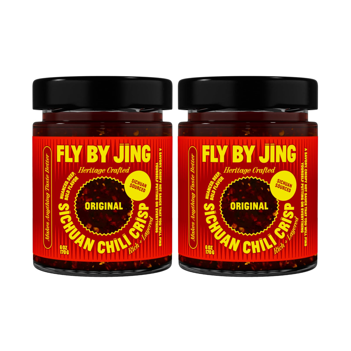 FlyByJing Original Sichuan Chili Crisp bottle boosts meals with bold, versatile flavor.
