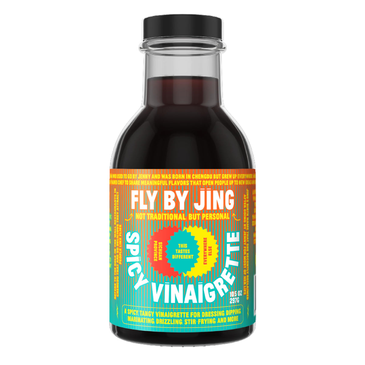 FLYBYJING Spicy Vinaigrette bottle pour enhances flavor with bold chili crisp.
