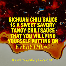 Close-up of ingredients in FLYBYJING sauce highlighting peppers and aromatics