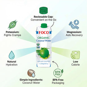 FOCO coconut water close-up on organic certification label