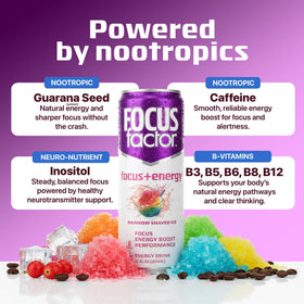 Focus Factor Energy cans on a desk for quick alertness during busy workdays