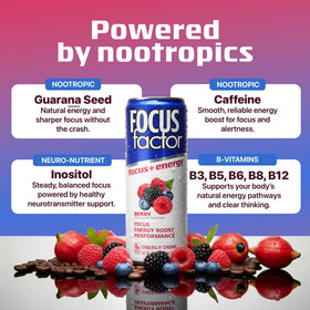 Focus Factor Berry can pack demonstrates convenient multi-pack for on-the-go use.
