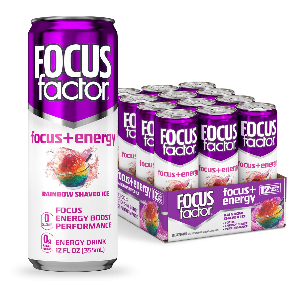 Focus Factor Energy Rainbow Shaved Ice can for a refreshing energy boost during study sessions