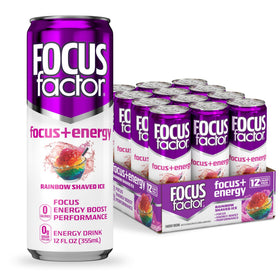 Focus Factor Energy Rainbow Shaved Ice can for a refreshing energy boost during study sessions