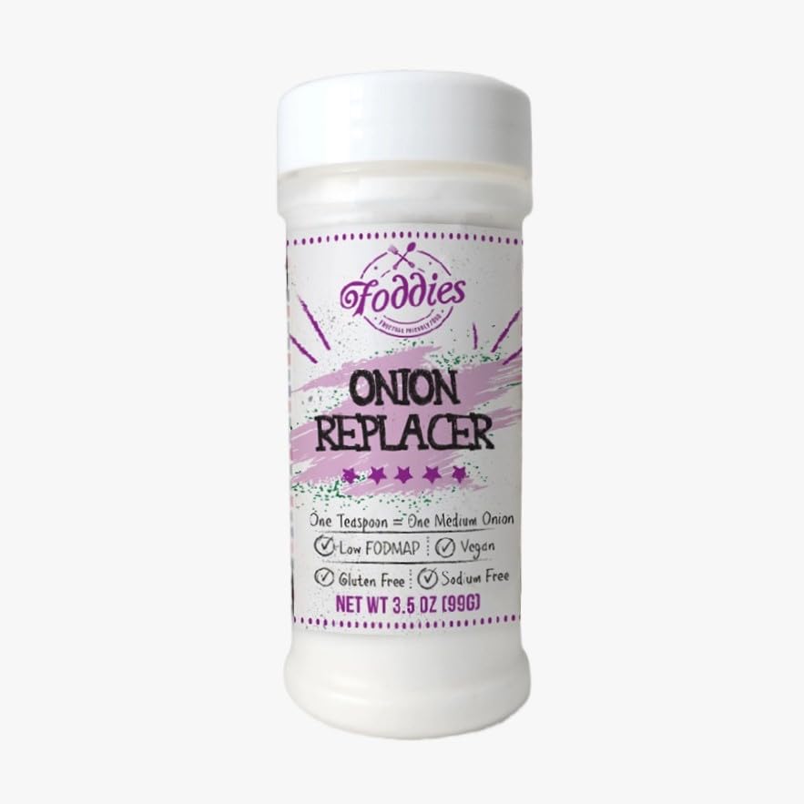 FODDIES Low FODMAP Onion Replacer bottle on kitchen counter for IBS-friendly cooking